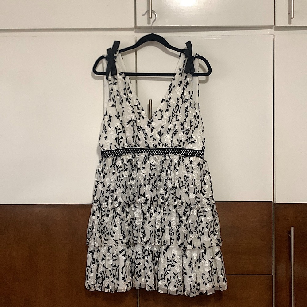 Bardot Black and White flower embroidered Cocktail Mini Dress!